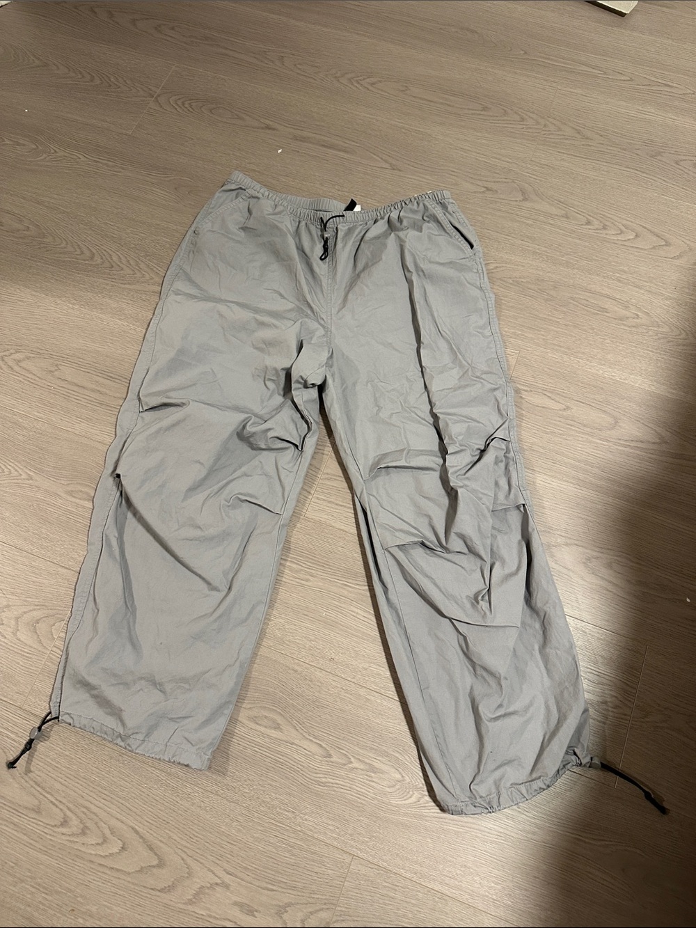 Divided Gray Utility Track Pants with Drawcord Details